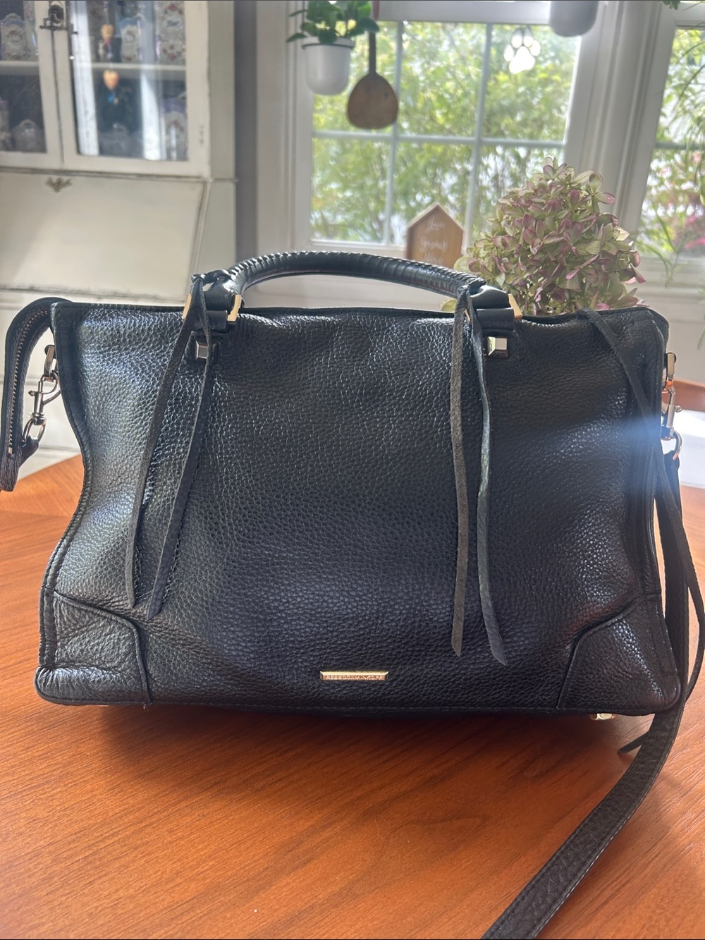 Black Leather Satchel Handbag